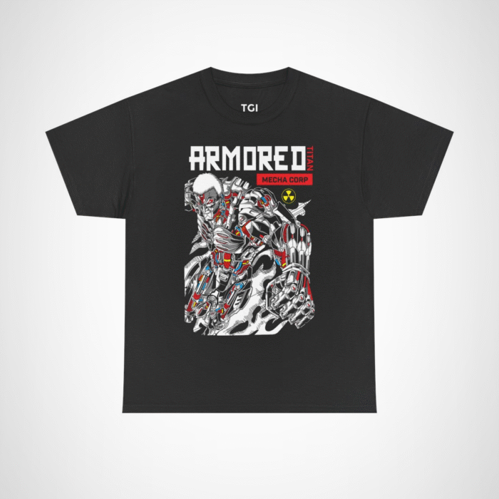 Armored Titan Mecha Graphic Tee displayed in a stylish manner Black colour
