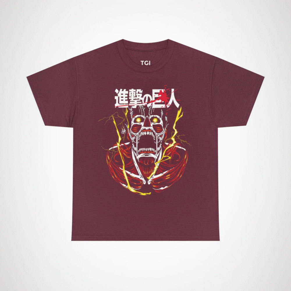 Epic Titan Roar T-Shirt inspired by Attack on Titan Maroon colour