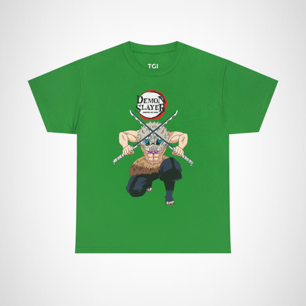 Demon Slayer Zenitsu T-Shirt showcasing artwork from Kimetsu no Yaiba Irish Green colour