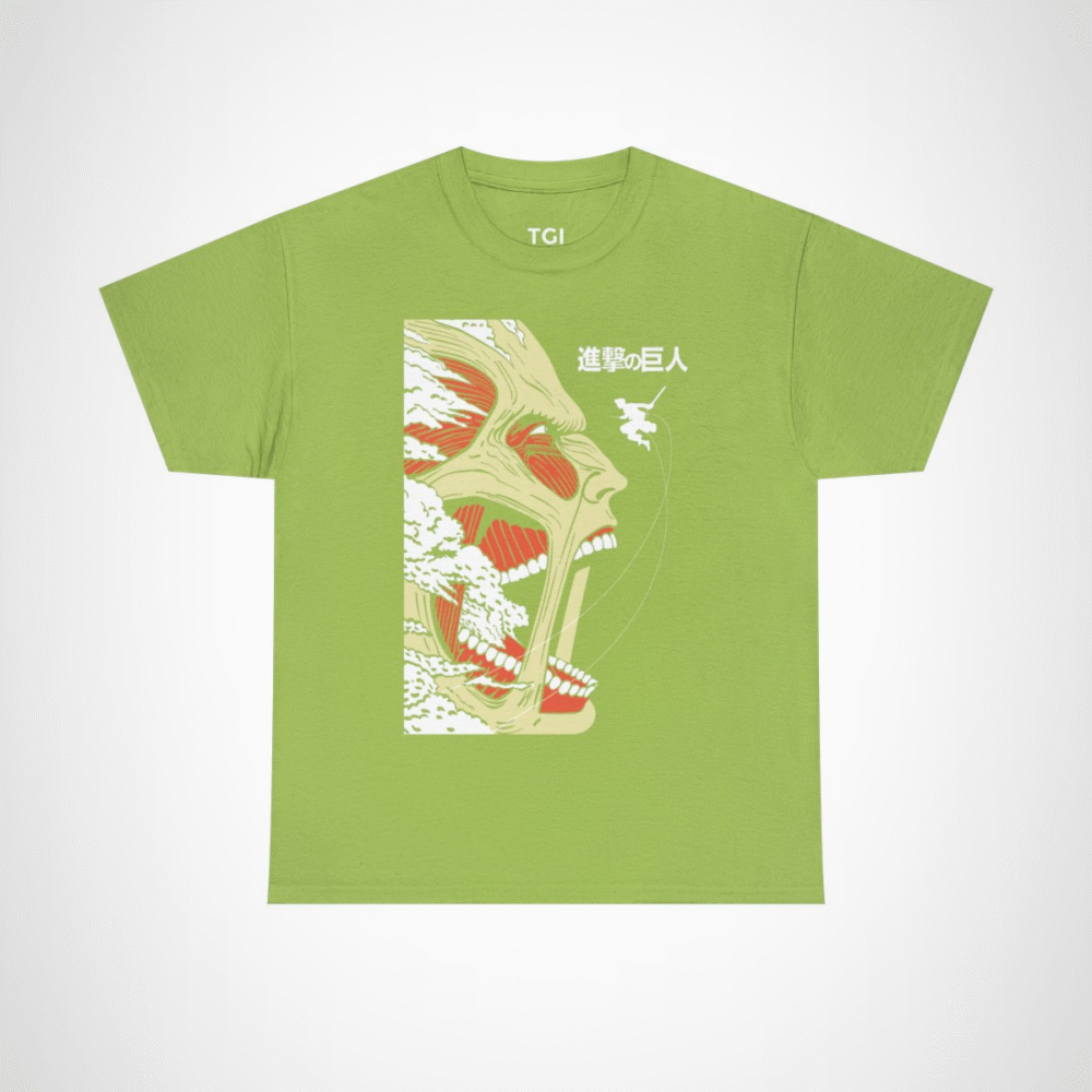 Epic Titan Face Attack on Titan T-Shirt showcasing bold anime design Kiwi colour