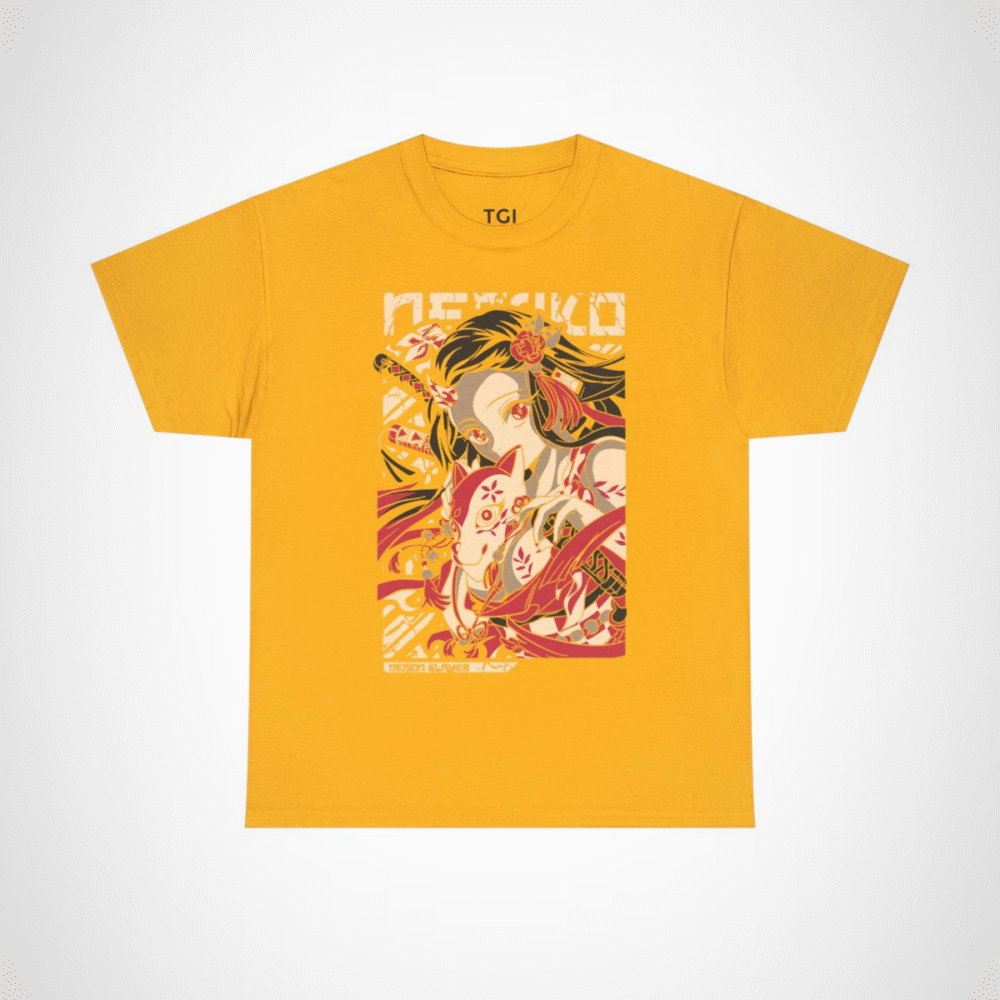 Nezuko t-shirt featuring stunning artwork from Demon Slayer Gold colour
