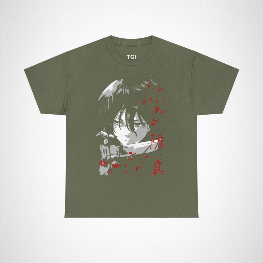 Fierce Samurai T-Shirt with bold design for anime fans Military Green colour