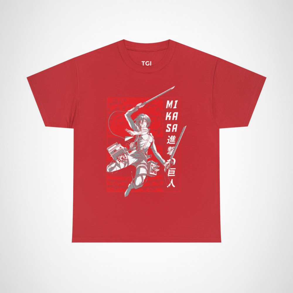 Mikasa Ackerman Attack on Titan T-Shirt design with vibrant graphics Red colour