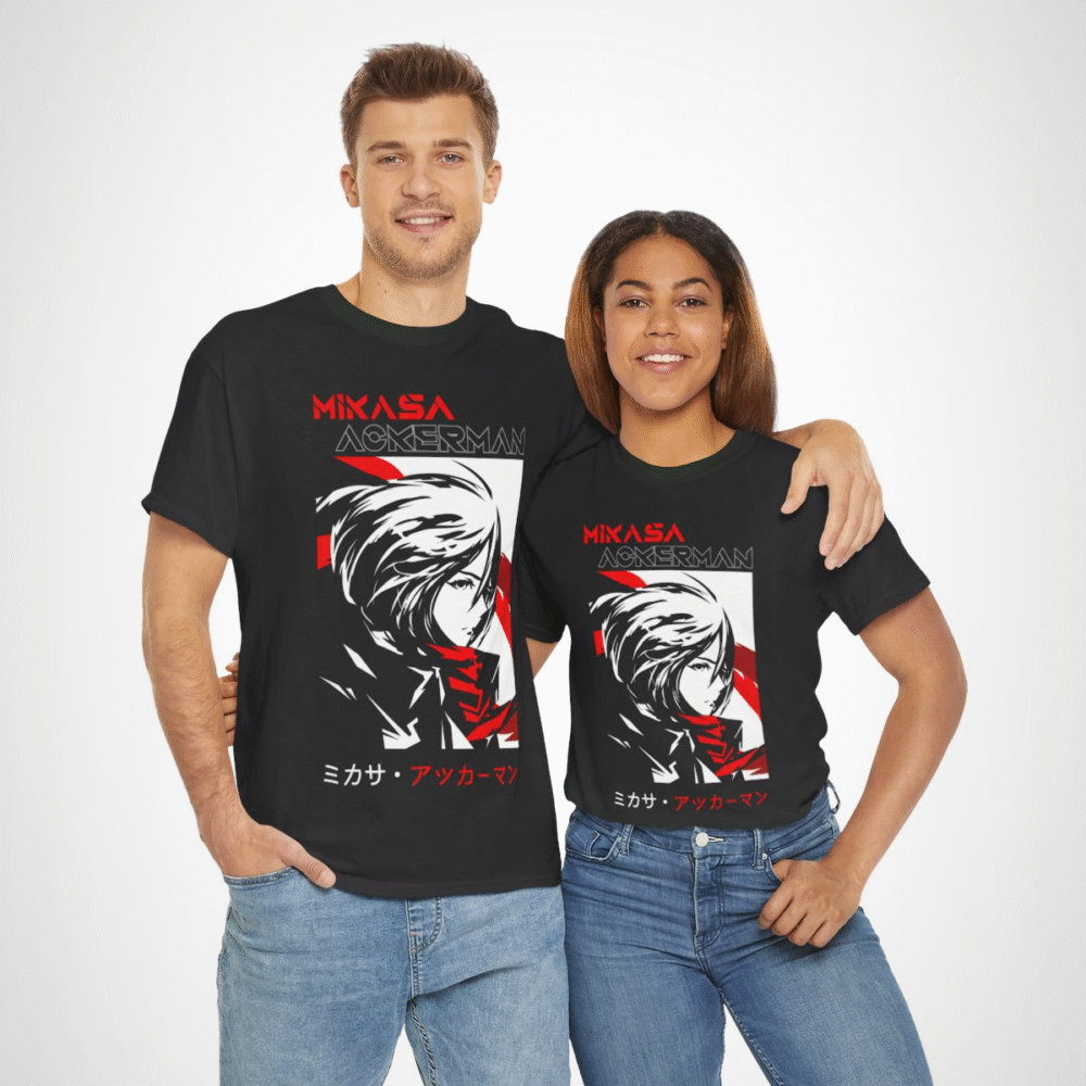 Mikasa Ackerman T-Shirt featuring vibrant artwork from Attack on Titan
