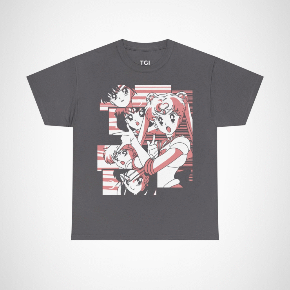 Sailor Moon & Friends Retro Graphic Tee featuring beloved characters in a nostalgic design Charcoal colour