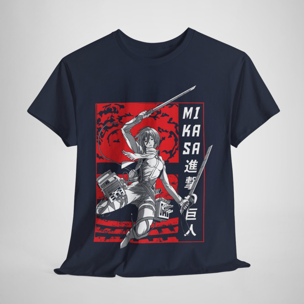 Mikasa Ackerman Attack on Titan T-Shirt design with vibrant graphics