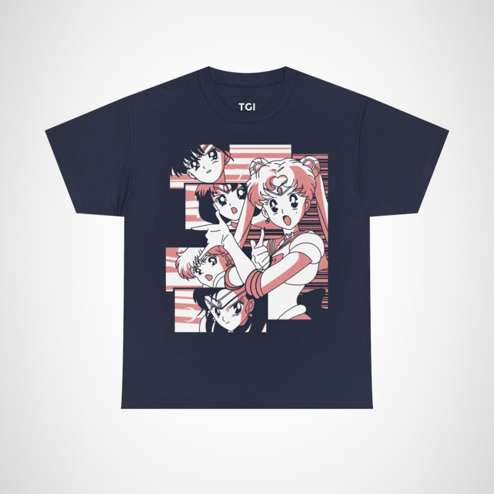 Sailor Moon & Friends Retro Graphic Tee featuring beloved characters in a nostalgic design Navy colour