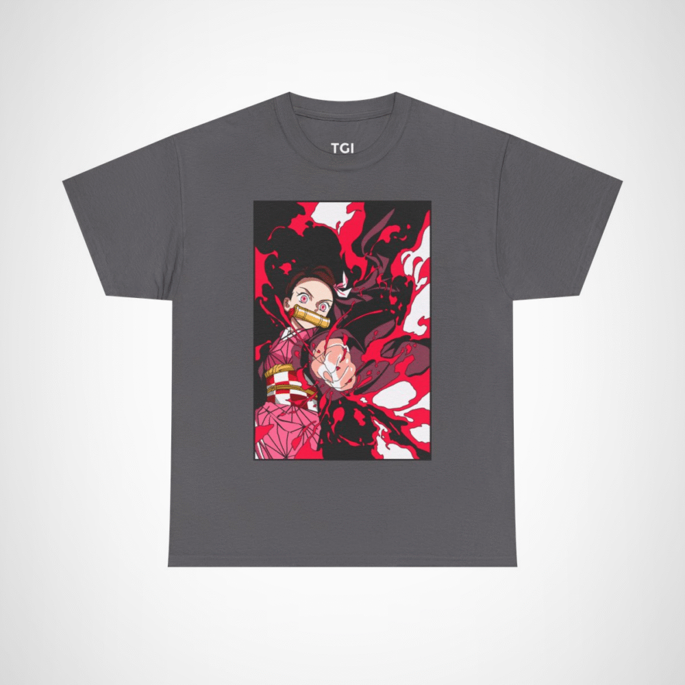Fierce anime character graphic t-shirt for anime enthusiasts Charcoal colour