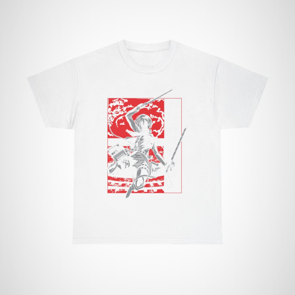 Mikasa Ackerman Attack on Titan T-Shirt design with vibrant graphics White colour