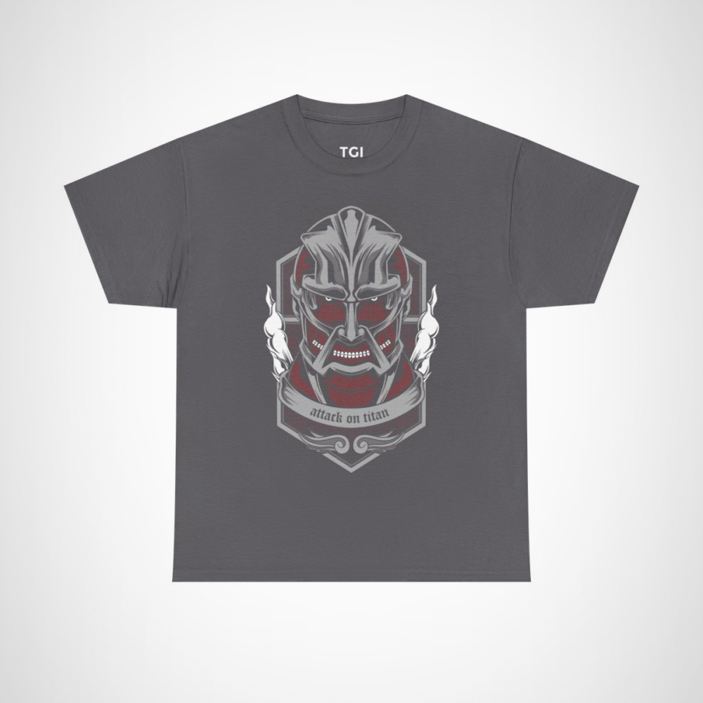 Fierce Titan Graphic Tee showcasing a bold titan design for anime enthusiasts Charcoal colour