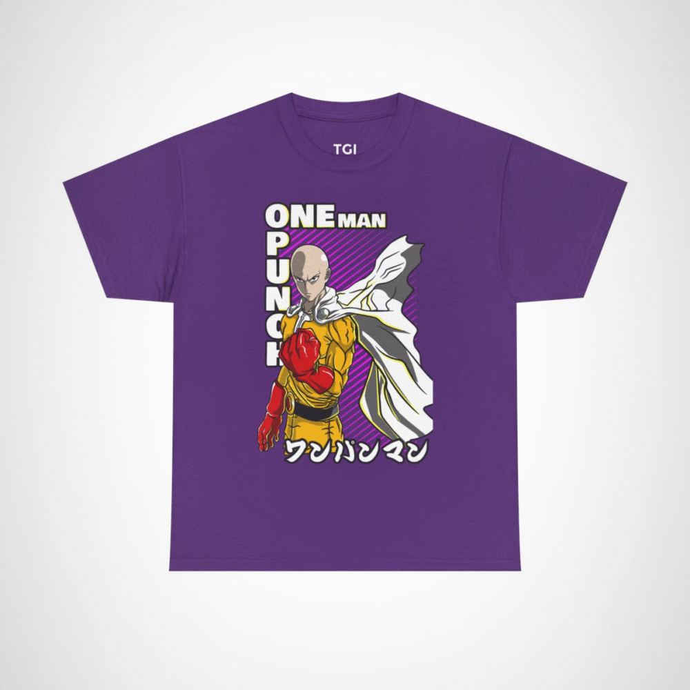 One Punch Man Saitama Epic Fight T-Shirt for anime fans Purple colour