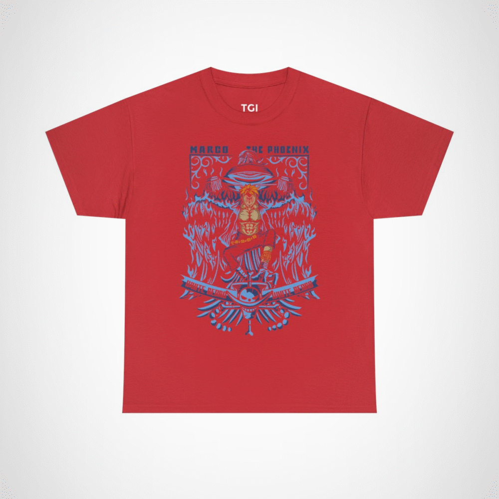 Maroo the Phoenix inspired t-shirt featuring bold anime design Red colour