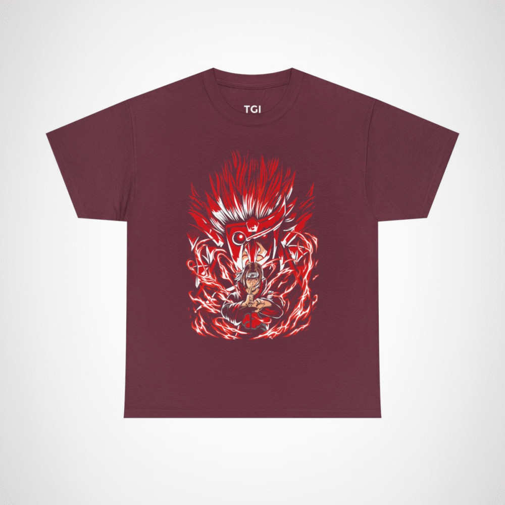 Epic Fire Ninja T-Shirt featuring a powerful ninja and fiery design Maroon colour