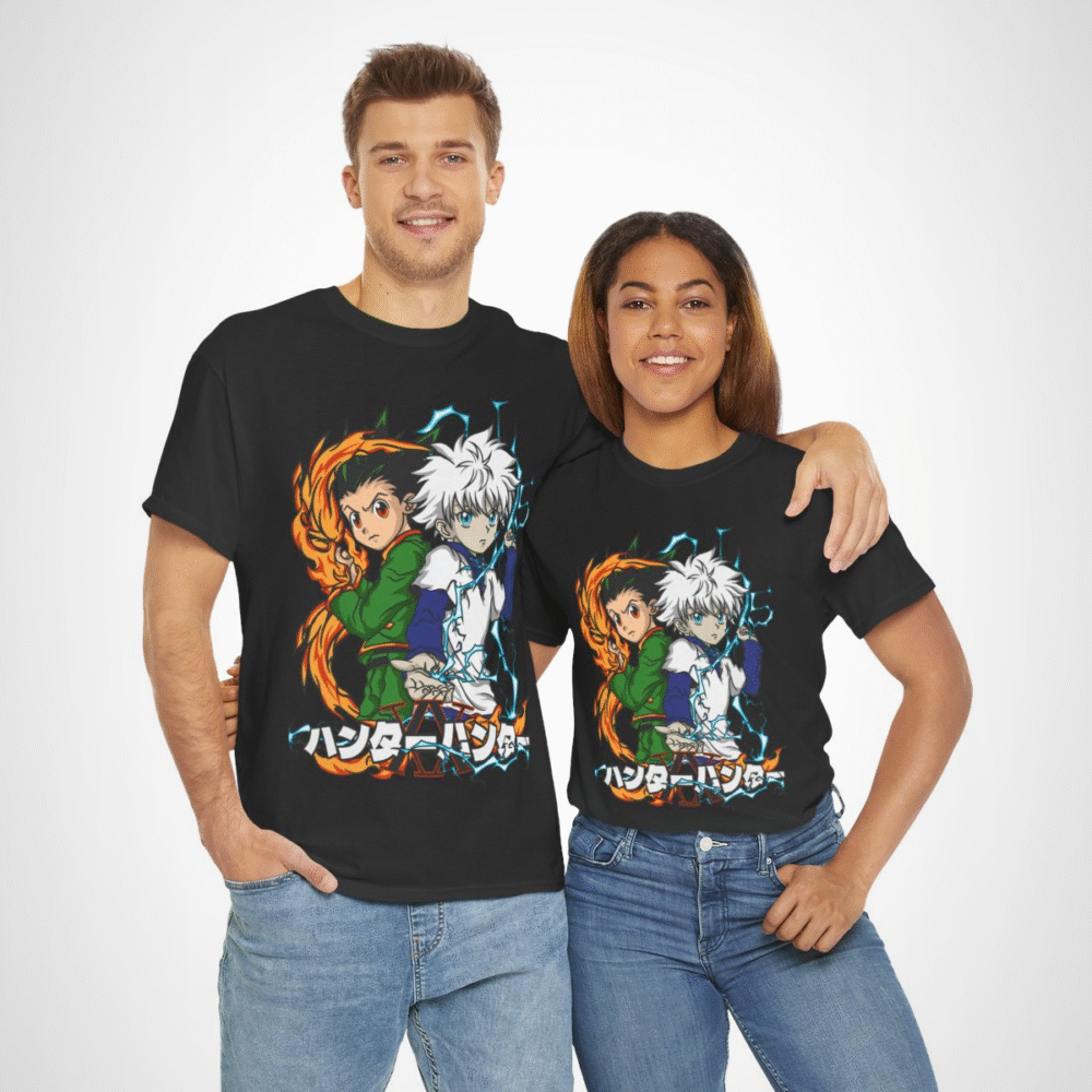 Stylish t-shirt featuring Gon and Killua from Hunter x Hunter, perfect for anime fans.