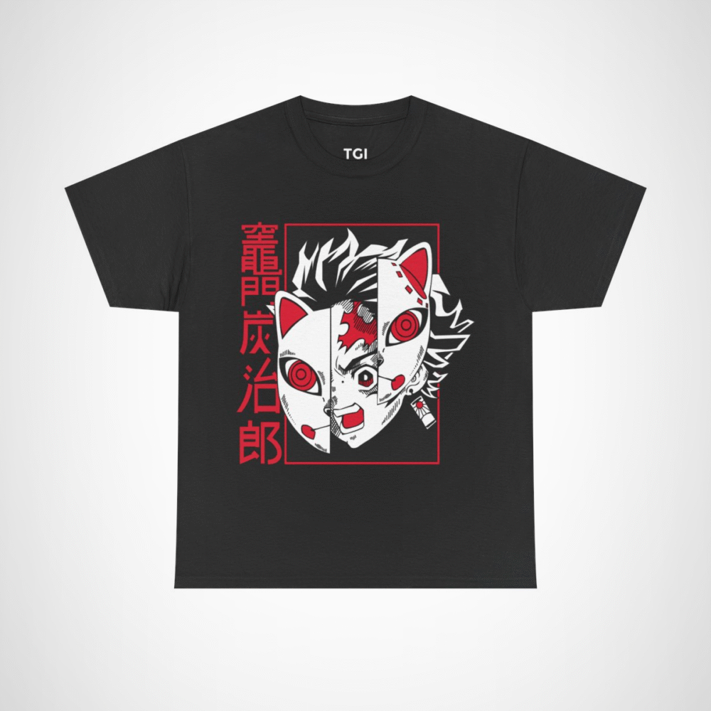 Bold Oni Mask Tee featuring intricate Oni design Black colour