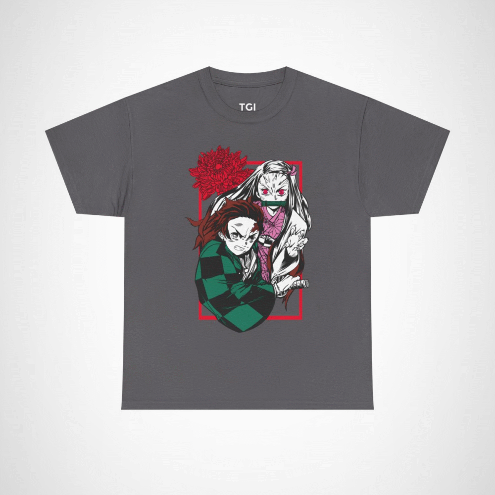 Demon Slayer T-shirt with Tanjiro and Nezuko design Charcoal colour