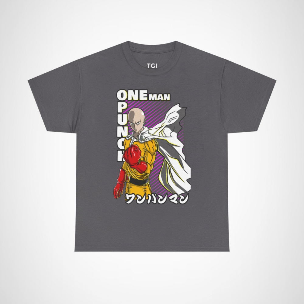 One Punch Man Saitama Epic Fight T-Shirt for anime fans Charcoal colour