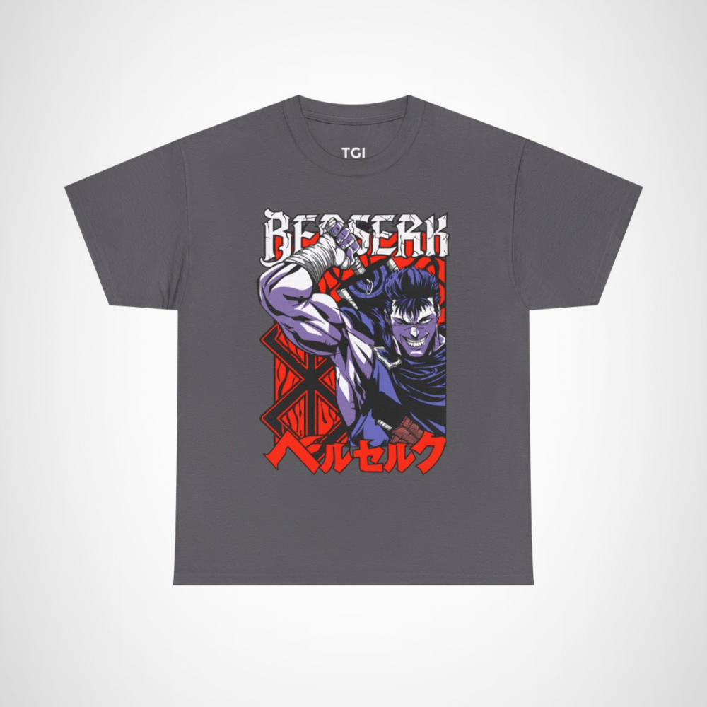 Berserk Graphic T-Shirt featuring a fierce warrior design for anime fans Charcoal colour