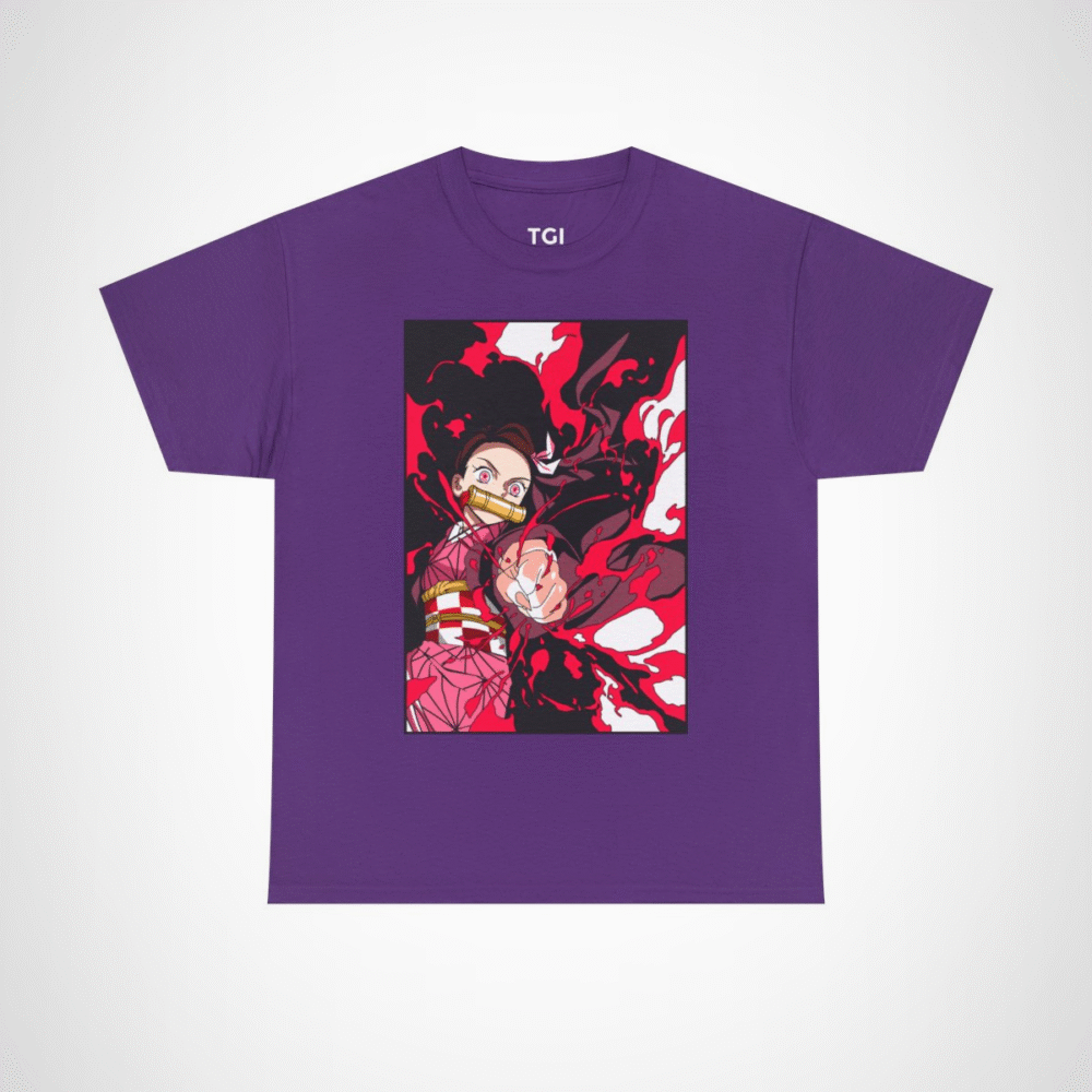 Demon Slayer inspired anime t-shirt featuring vibrant character design Purple colour