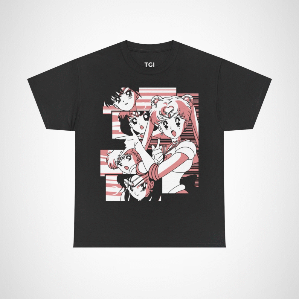 Sailor Moon & Friends Retro Graphic Tee featuring beloved characters in a nostalgic design Black colour
