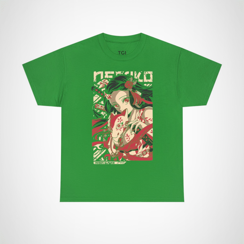 Nezuko t-shirt featuring stunning artwork from Demon Slayer Irish Green colour