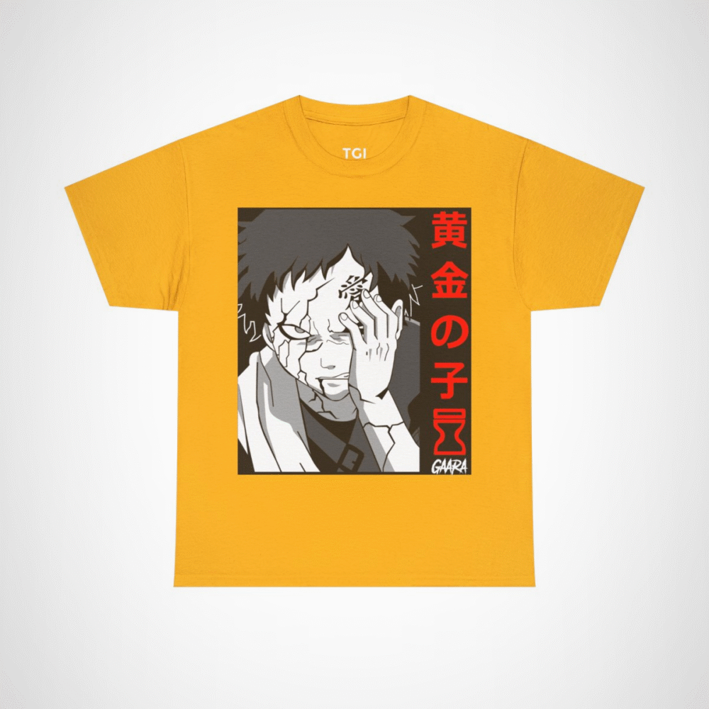 Gaara Aesthetic Manga Tee featuring unique anime art Gold colour