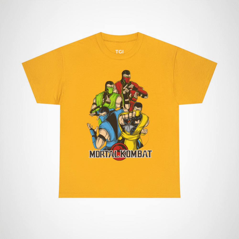 Epic Mortal Kombat Ninja Showdown T-Shirt featuring vibrant ninja design Gold colour