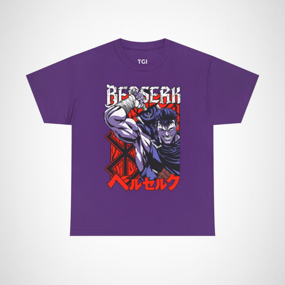 Berserk Graphic T-Shirt featuring a fierce warrior design for anime fans Purple colour