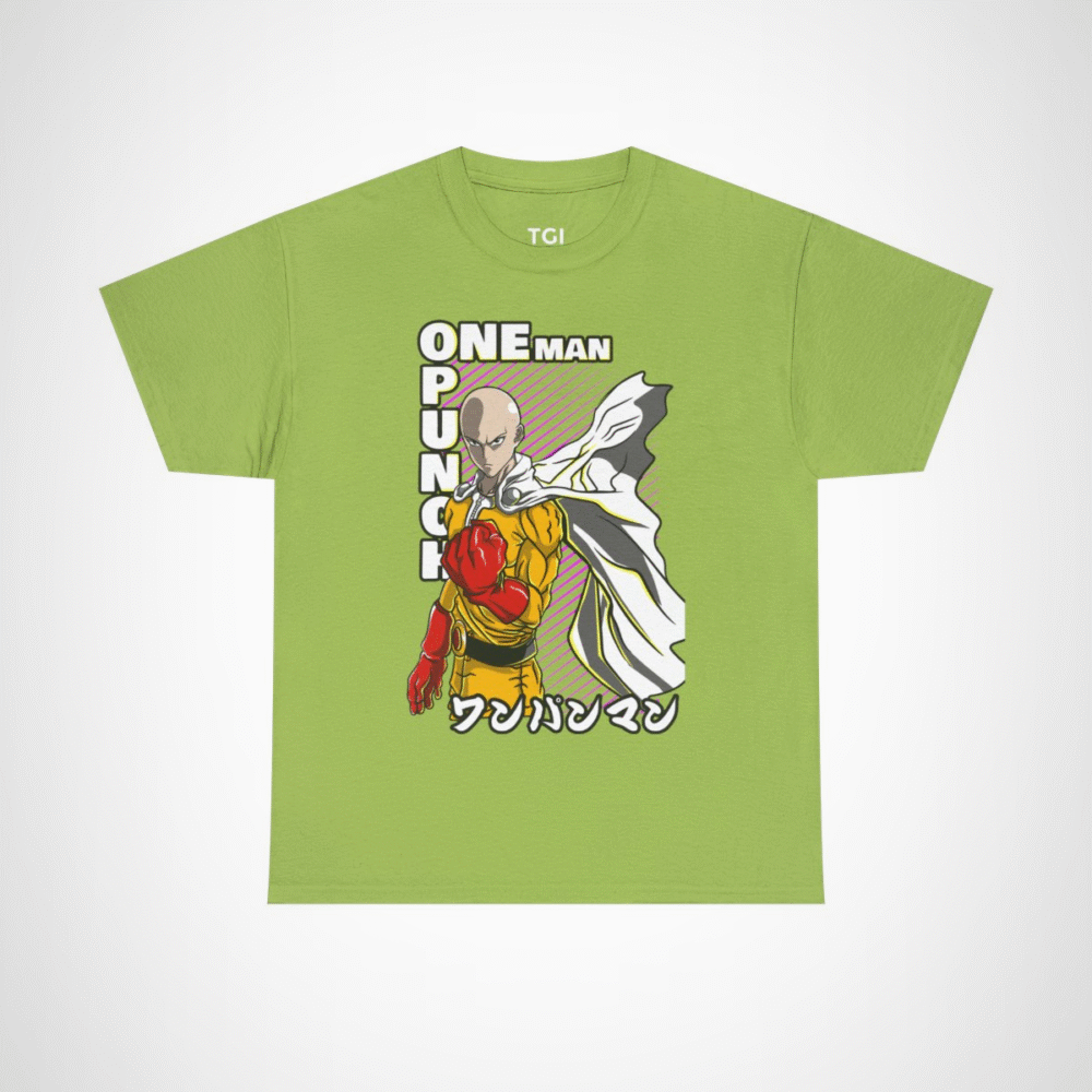 One Punch Man Saitama Epic Fight T-Shirt for anime fans Kiwi colour