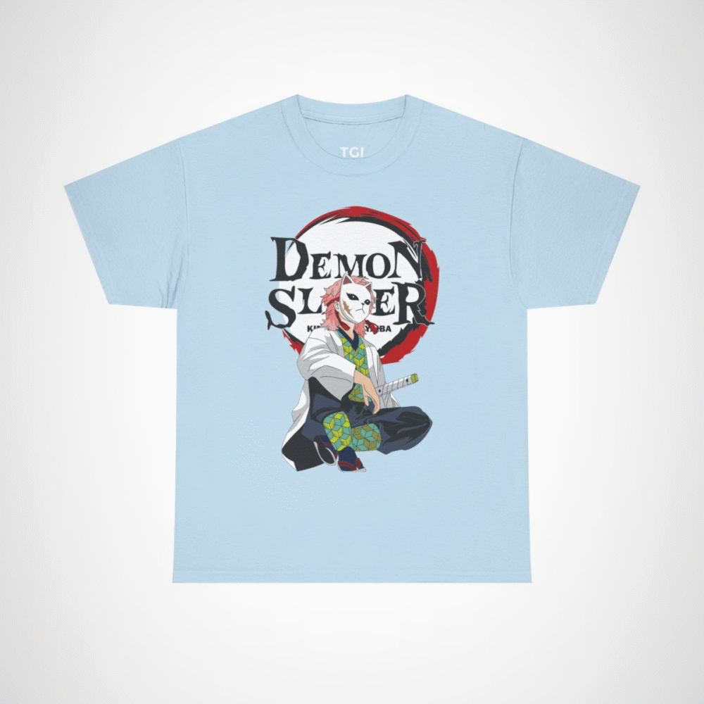 Demon Slayer Kimetsu no Yaiba character t-shirt design Light Blue colour
