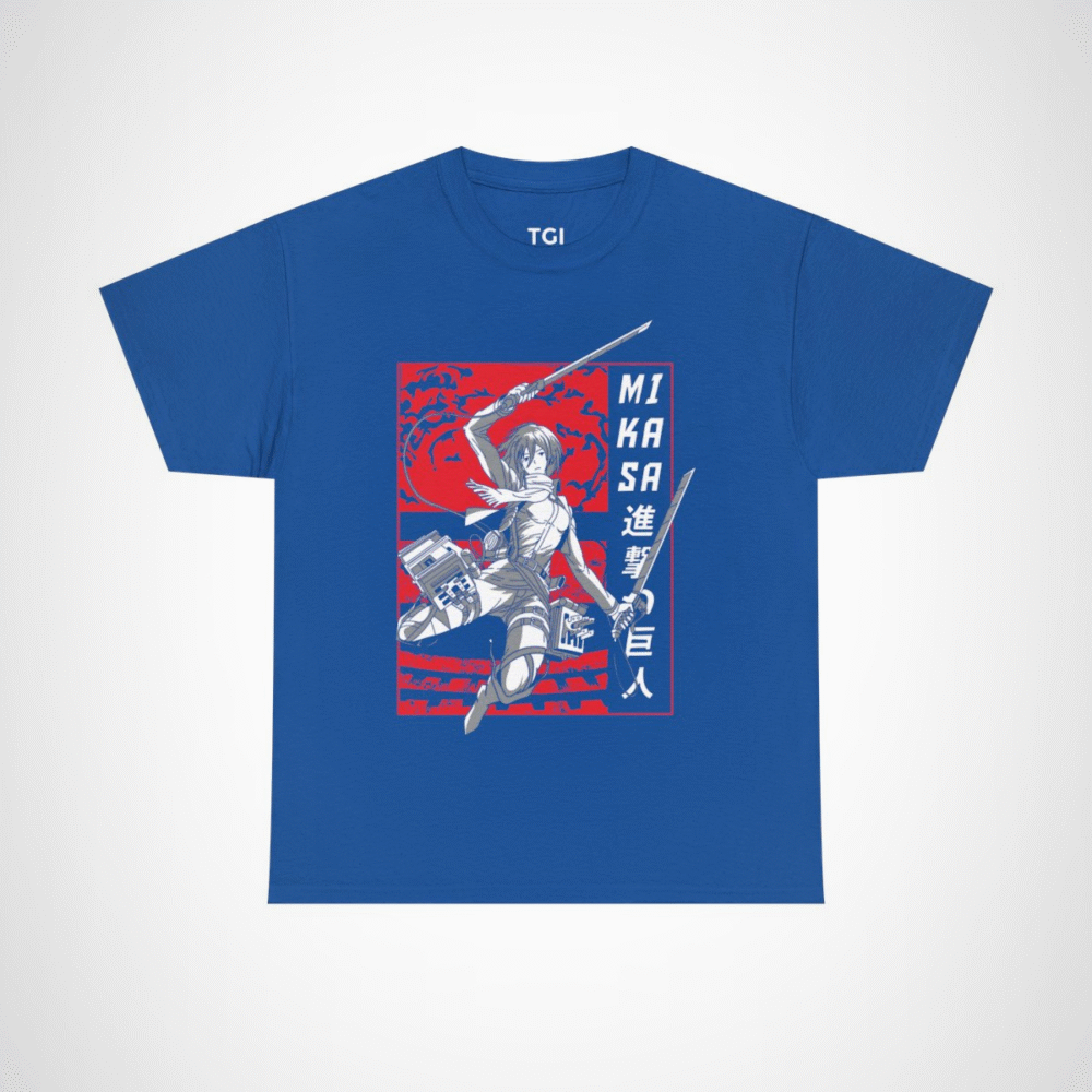 Mikasa Ackerman Attack on Titan T-Shirt design with vibrant graphics Royal colour