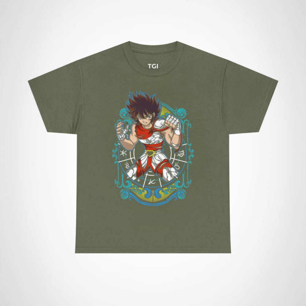 Epic Warrior Spirit T-Shirt featuring a fierce warrior illustration Military Green colour