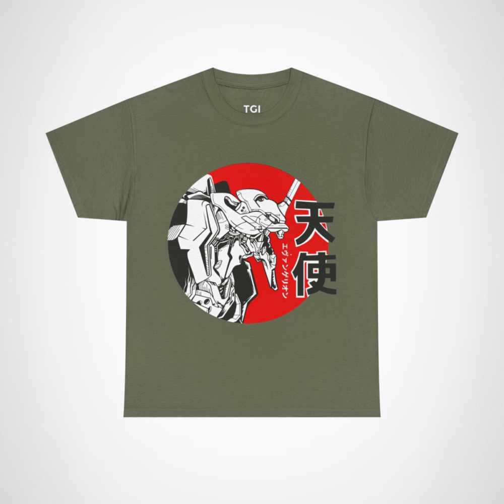 Epic Evangelion Mecha T-Shirt featuring stunning robot illustration Military Green colour