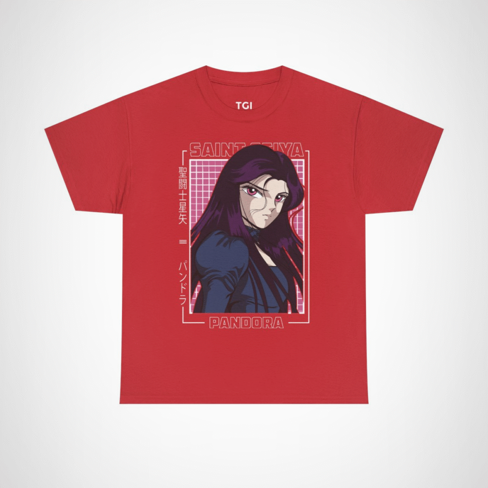 Saint Seiya Pandora Graphic Tee featuring vibrant anime artwork Red colour