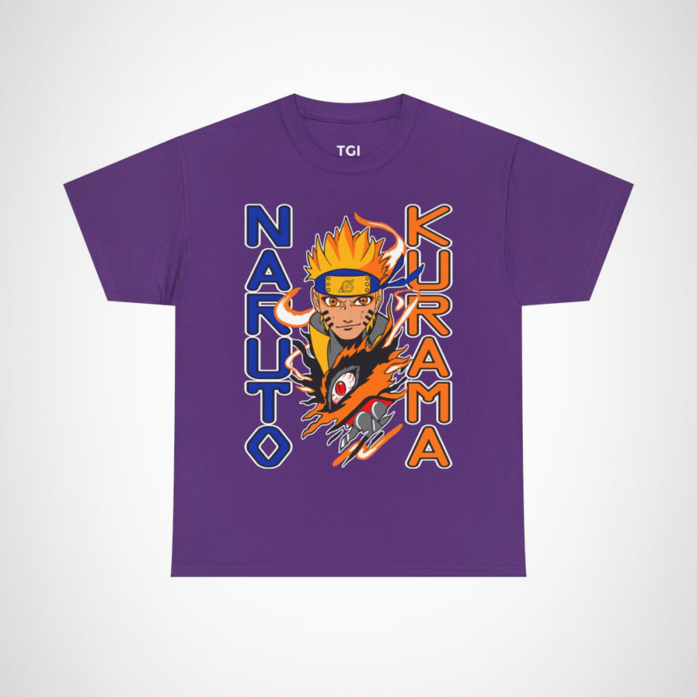 Epic Naruto Kurama graphic tee featuring Naruto Uzumaki and Kurama Purple colour