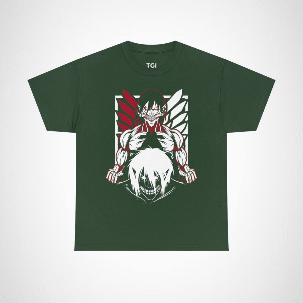 Epic Dual Faces Anime T-Shirt showcasing striking design and expressions Forest Green colour