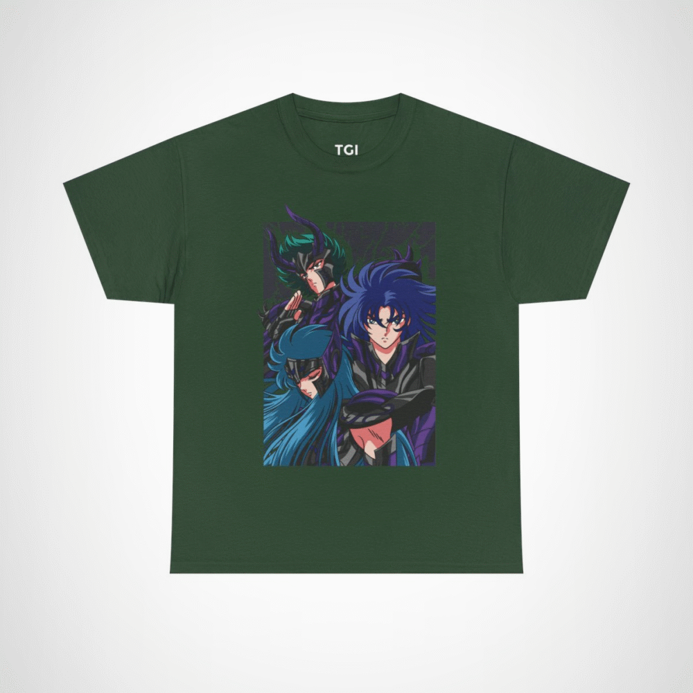 Epic Warrior Trio Graphic Tee featuring anime characters in bold design Forest Green colour