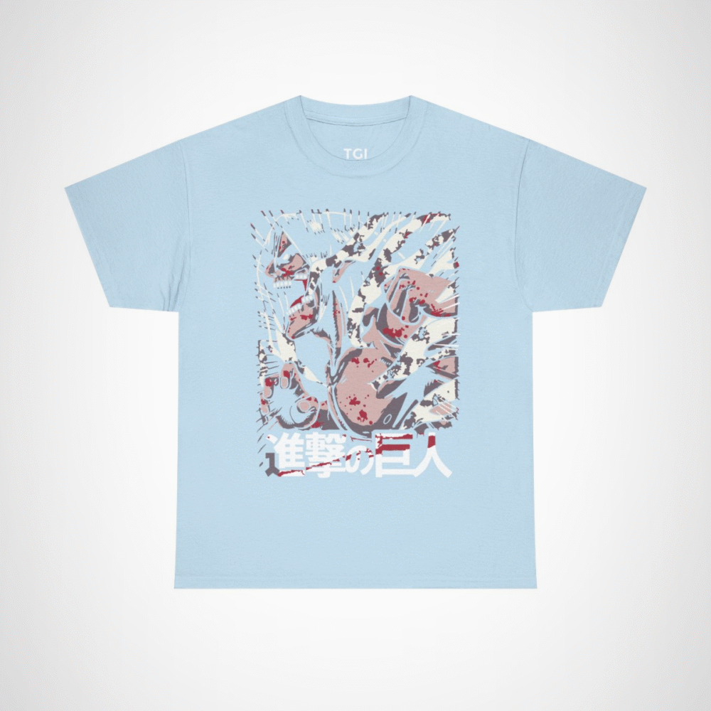 Fierce Attack on Titan inspired t-shirt featuring iconic character design Light Blue colour