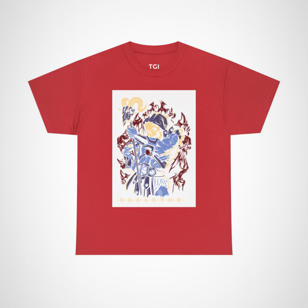 SKELETOR graphic t-shirt showcasing an intense villain design Red colour