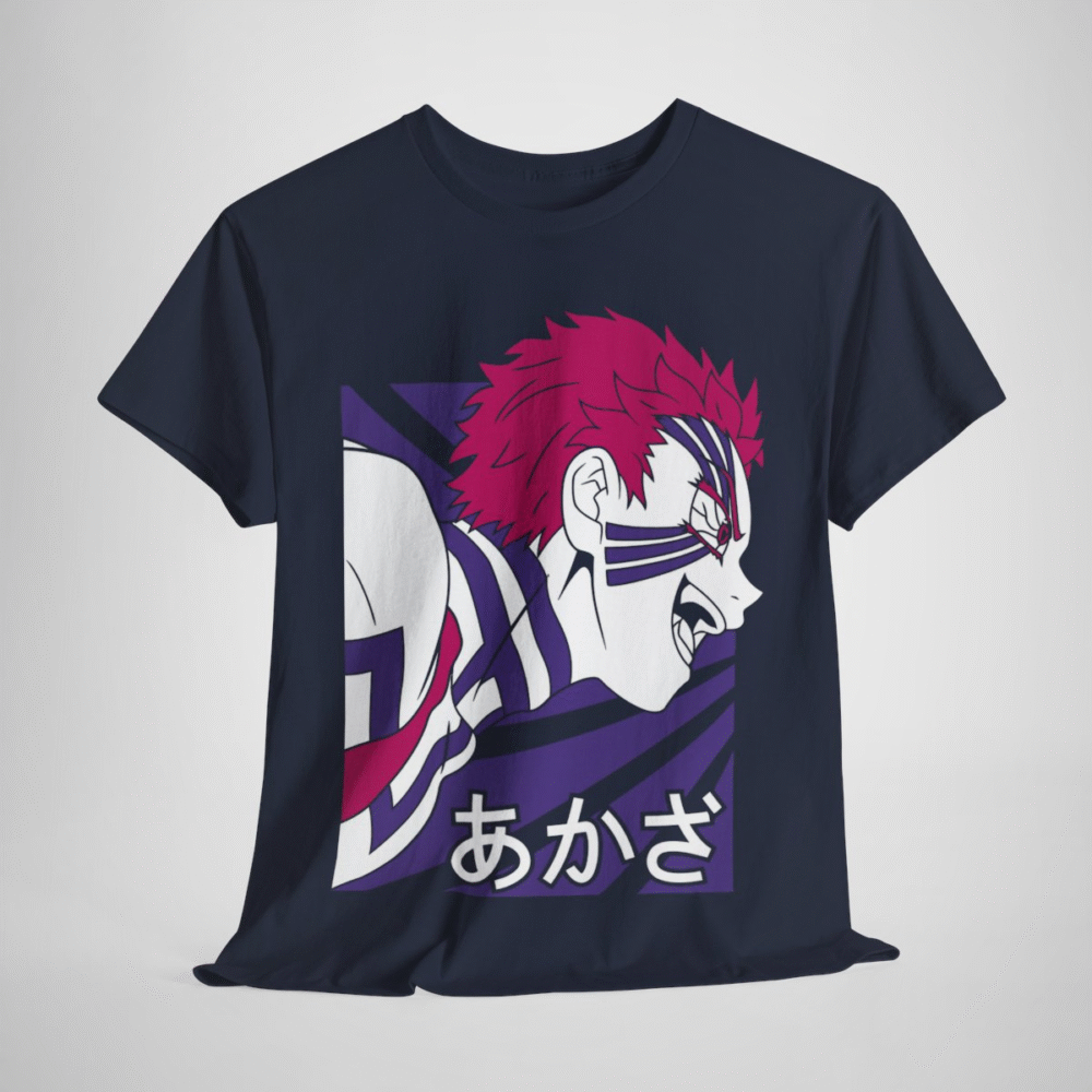 Fierce Akaza Anime Tee showcasing vibrant design and character illustration