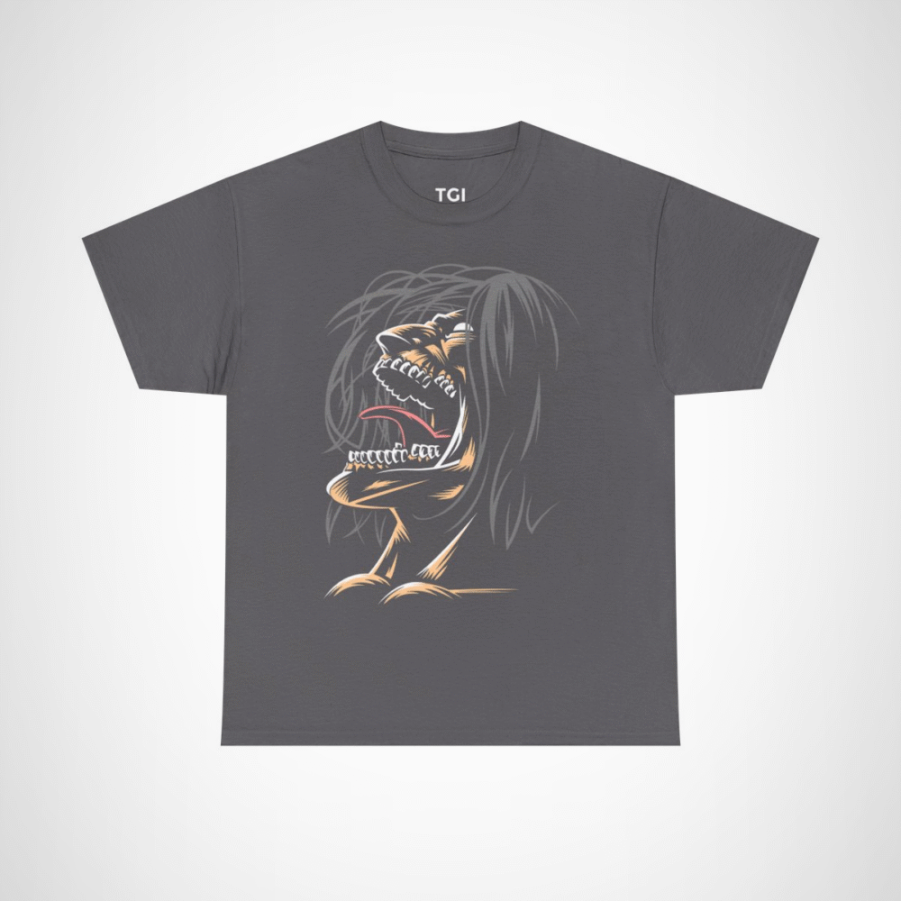 Fierce Grinning Creature T-Shirt with unique graphic design Charcoal colour