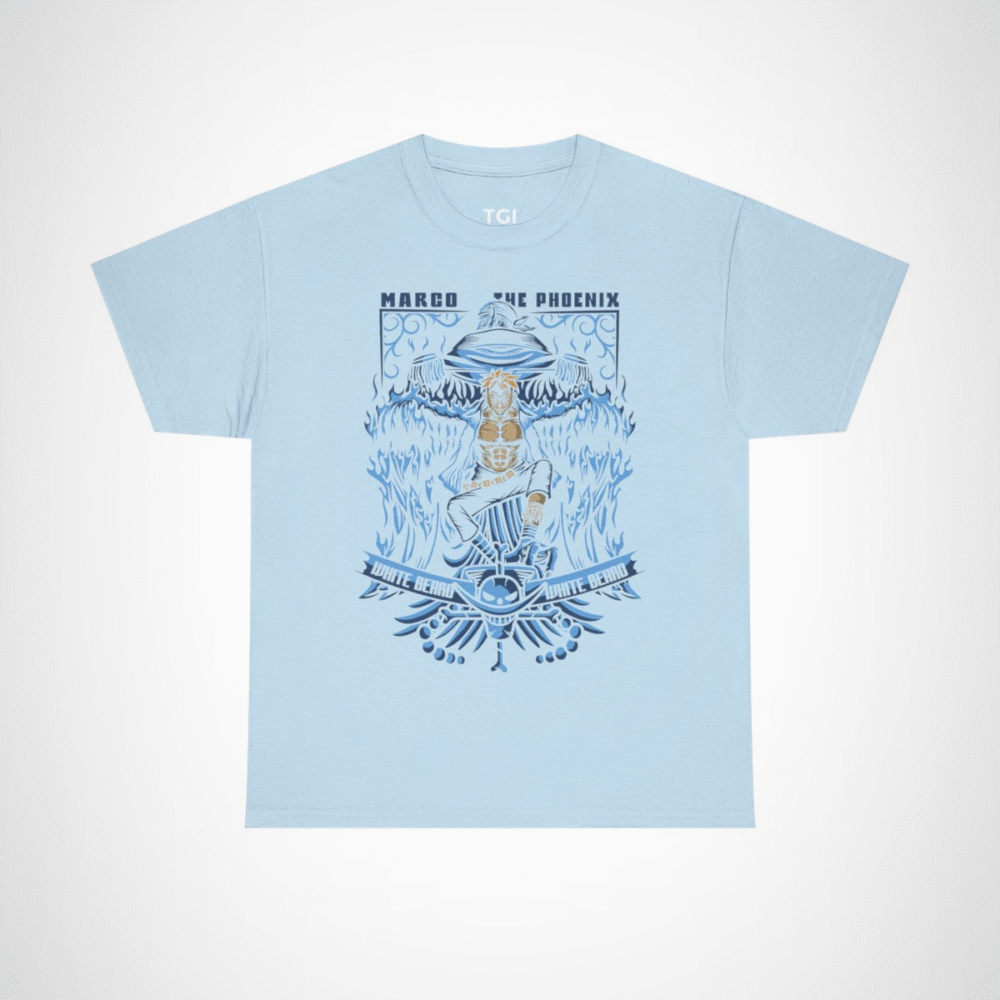 Maroo the Phoenix inspired t-shirt featuring bold anime design Light Blue colour
