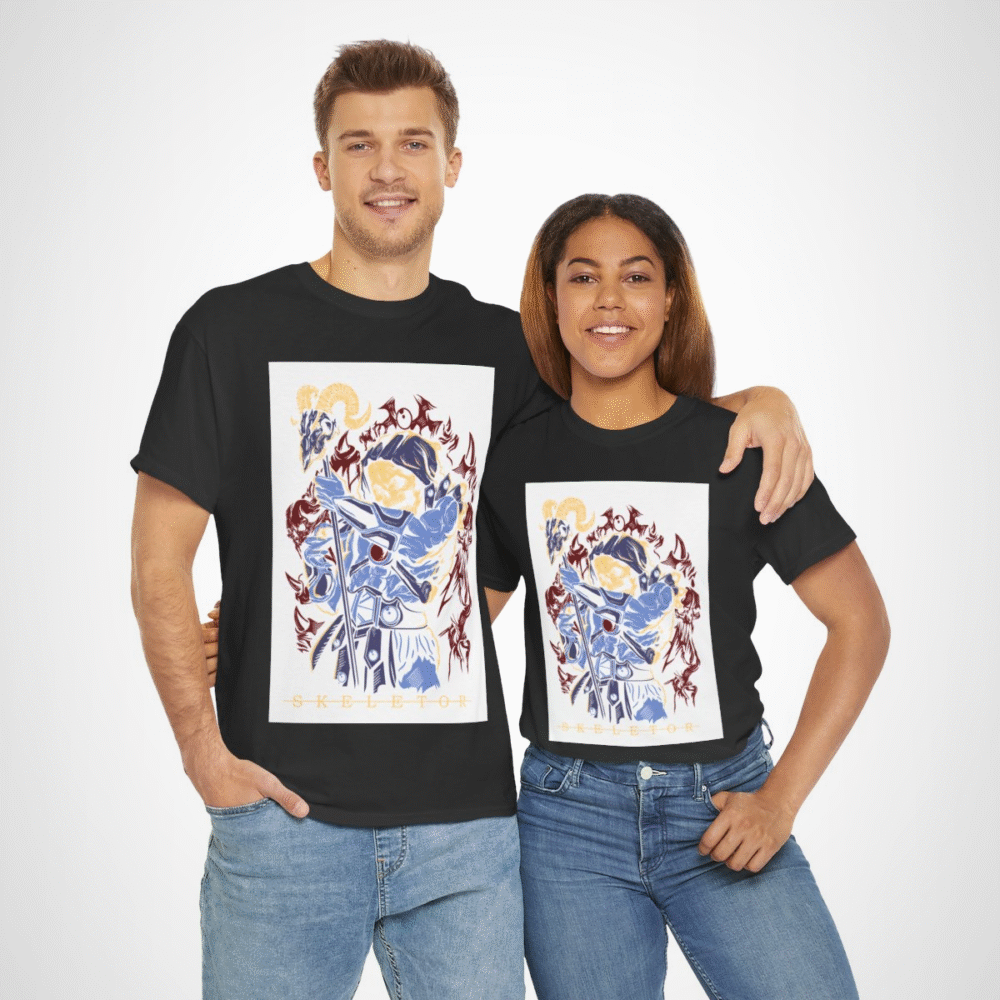SKELETOR graphic t-shirt showcasing an intense villain design