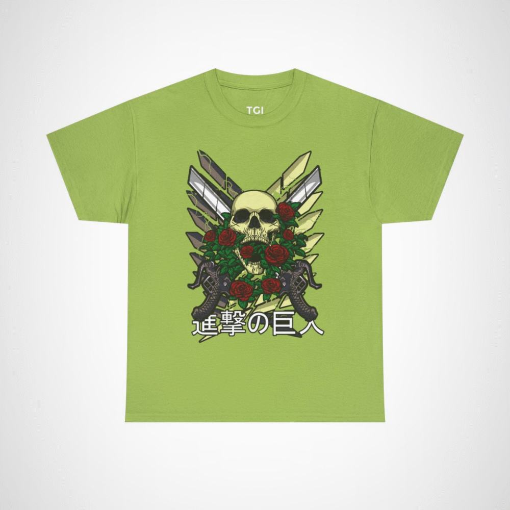 Skull and Roses Graphic T-Shirt with vibrant design Kiwi colour