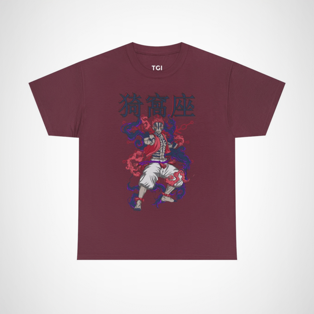 Mystical Warrior Graphic Tee with vibrant colors and intricate design Maroon colour