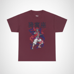 Mystical Warrior Graphic Tee with vibrant colors and intricate design Maroon colour