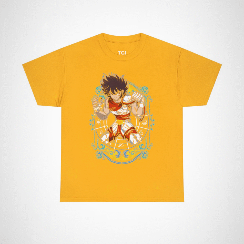 Epic Warrior Spirit T-Shirt featuring a fierce warrior illustration Gold colour