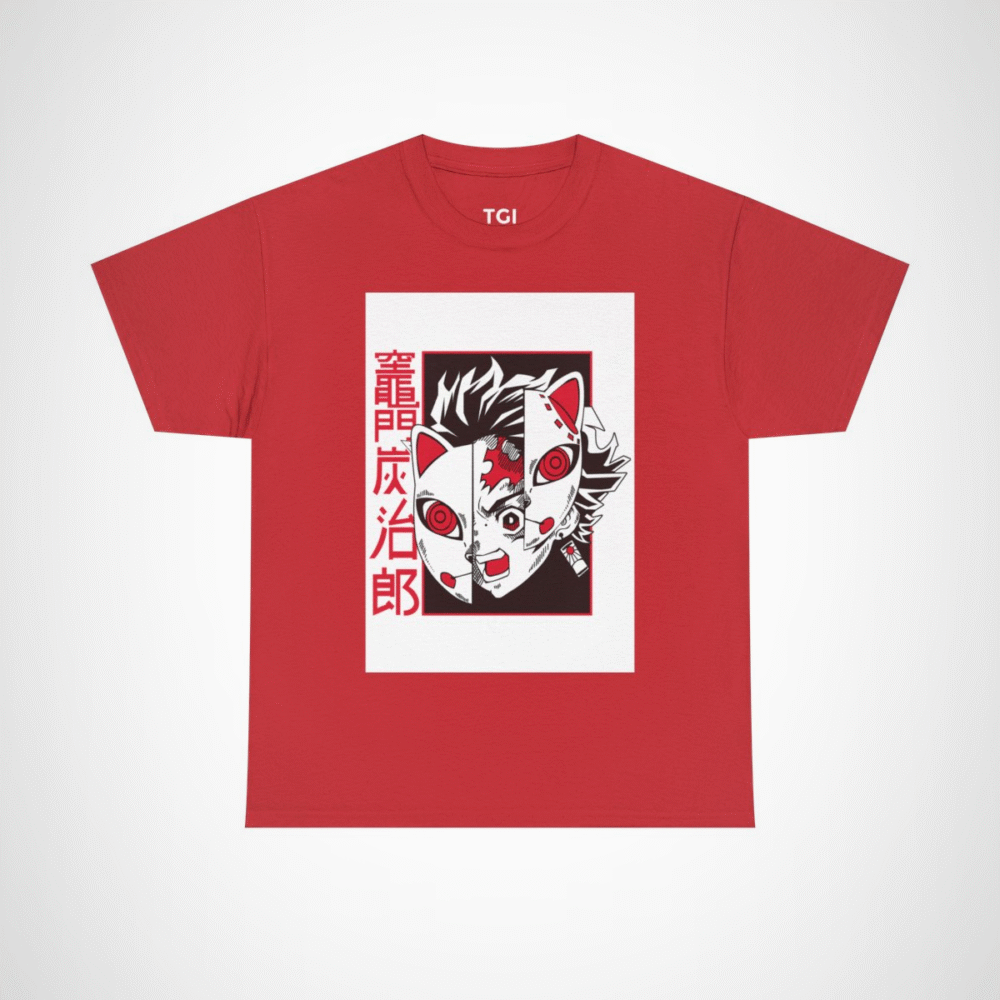 Stylish Oni Mask Graphic Tee showcasing a unique Japanese design for anime lovers Red colour