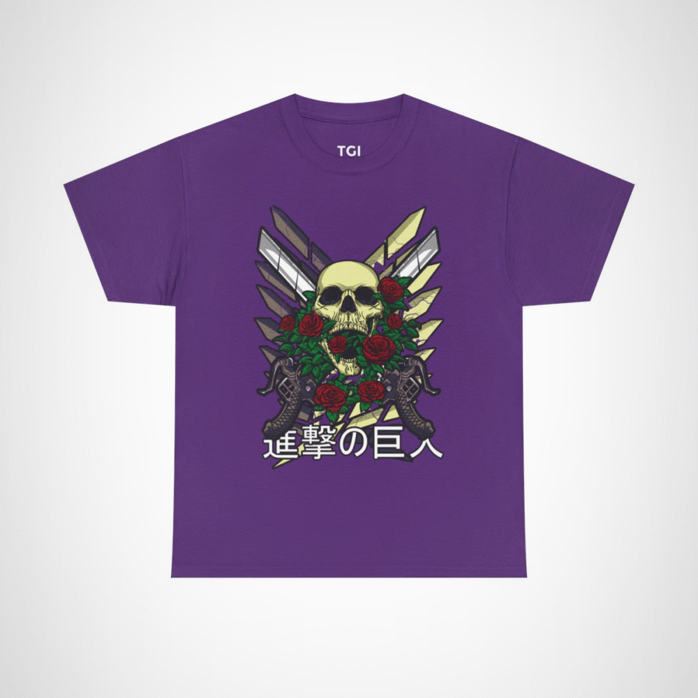 Skull and Roses Graphic T-Shirt with vibrant design Purple colour