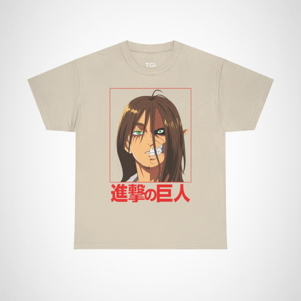 Fierce Titan Transformation Graphic Tee showcasing powerful anime character Sand colour